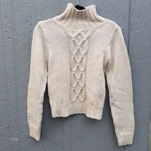 Banana Republic 100% Wool Cable Knit Sweater - Cream Size: S